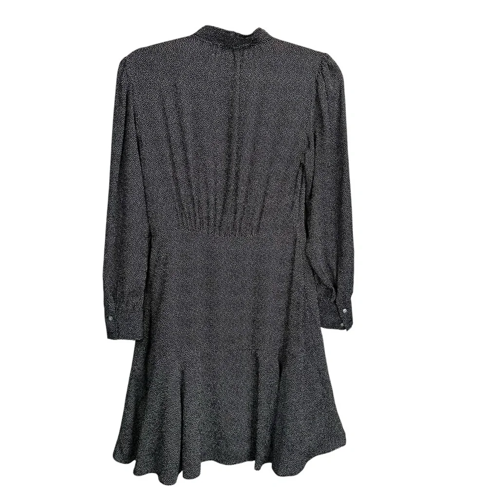REBECCA TAYLOR Tie-Neck Button-Front Long-Sleeve Sprinkle-Dot Silk Dress - Picture 7 of 10